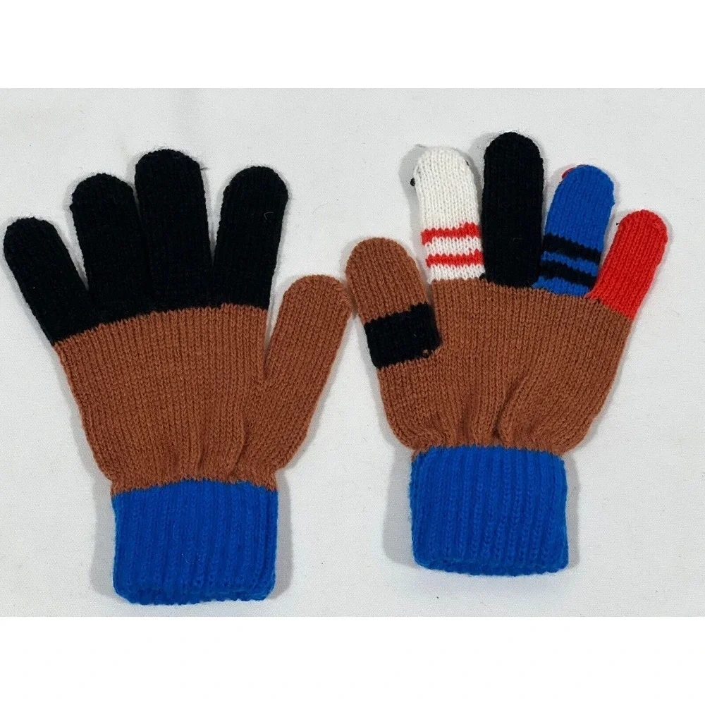 Kidorable‎ Kids Pirate Knit Gloves Blue Brown Skull Finger Puppets Handmade Soft